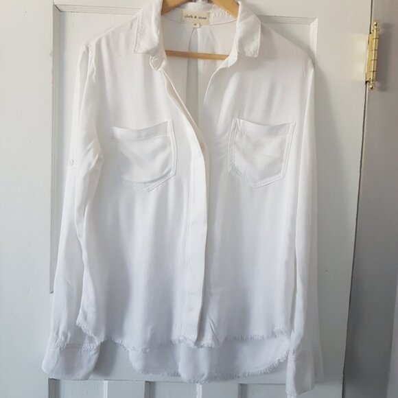 Cloth & Stone Boho Frayed Button Front Blouse Top White Sz M - Picture 1 of 14